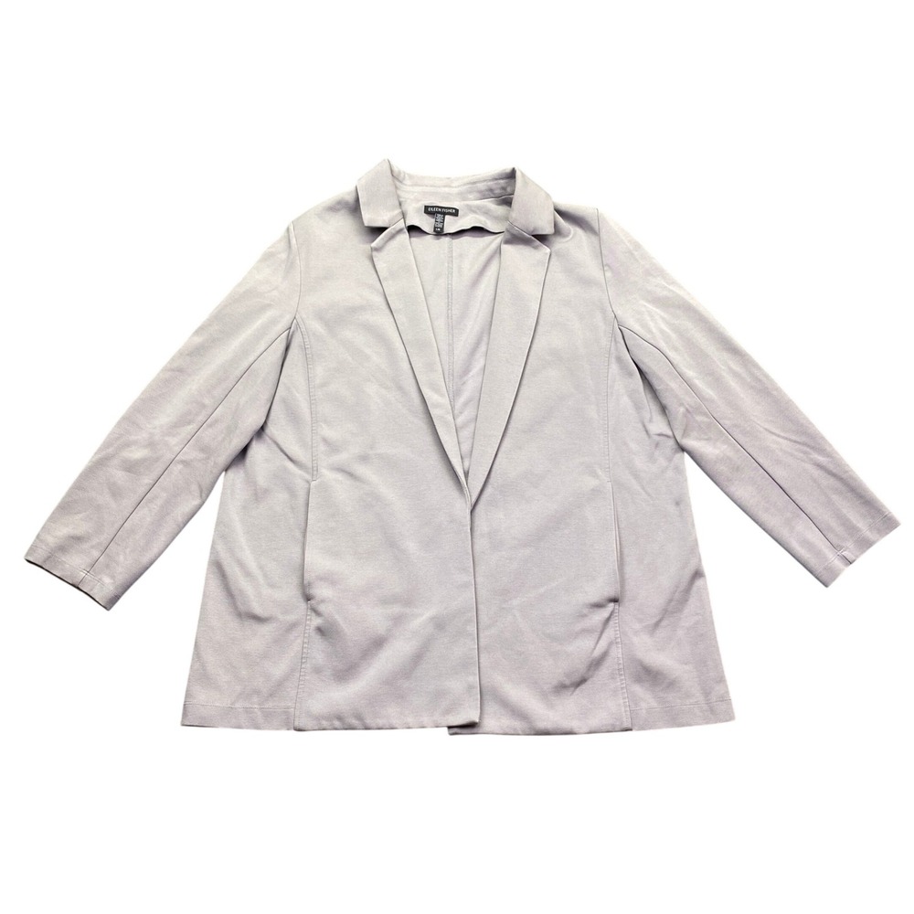 Eileen Fisher Mauve Grey Lyocell Blend Open Front Blazer Jacket L Preppy Career